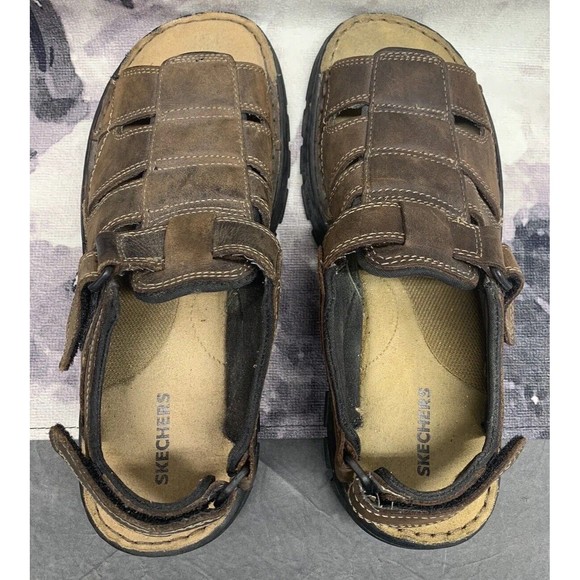 Skechers Men's Brown Leather Gladiator Fisherman Sandals 60395 Size 10 - Picture 12 of 13